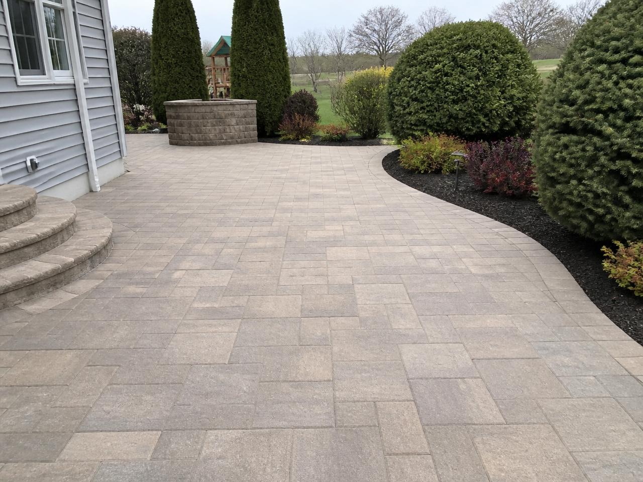 Stone paver patio after cleaning